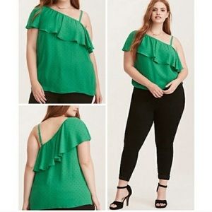 Torrid polka dot one shoulder blouse
